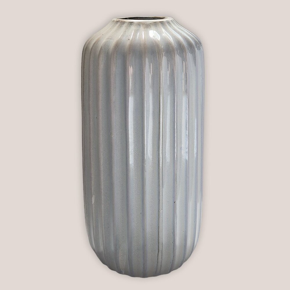 Ribbed Fluted Ceramic Vase Gray Blue Gray 13.5" HomeGoods Modern Farmhouse Decor